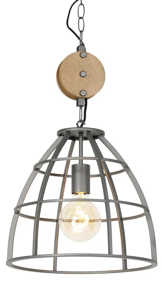 Lampă suspendată industrială gri închis cu lemn 34 cm - Arthur
