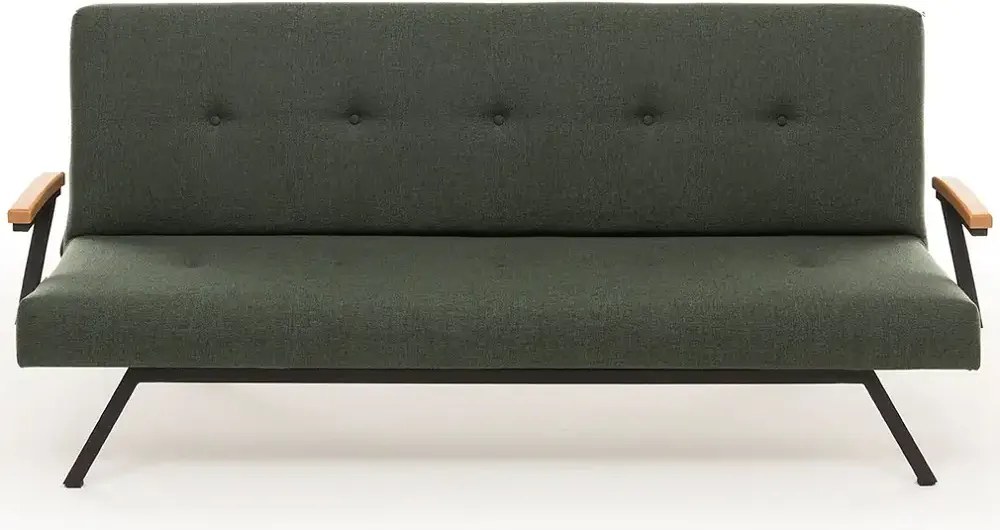 Canapea extensibilă 2 locuri modernă, 180x100 cm – stofă verde &amp; metal negru – Newyork
