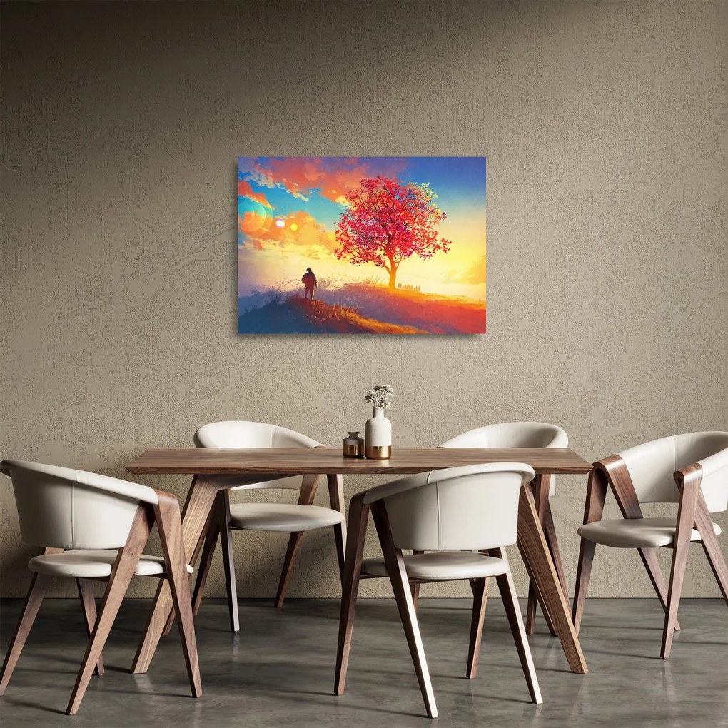 Tablou pe sticlă - casa în deal (70x50 cm)