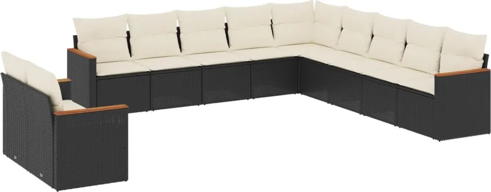 vidaXL Set canapele de grădină cu perne, 11 piese, negru, poliratan