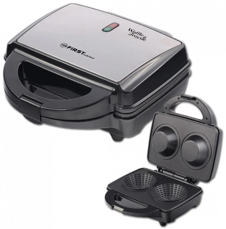 Aparat de facut gofre in forma de briosa First Austria FA-5304, 600W, 2 forme, Acoperire antiaderenta, Indicator LED, Negru