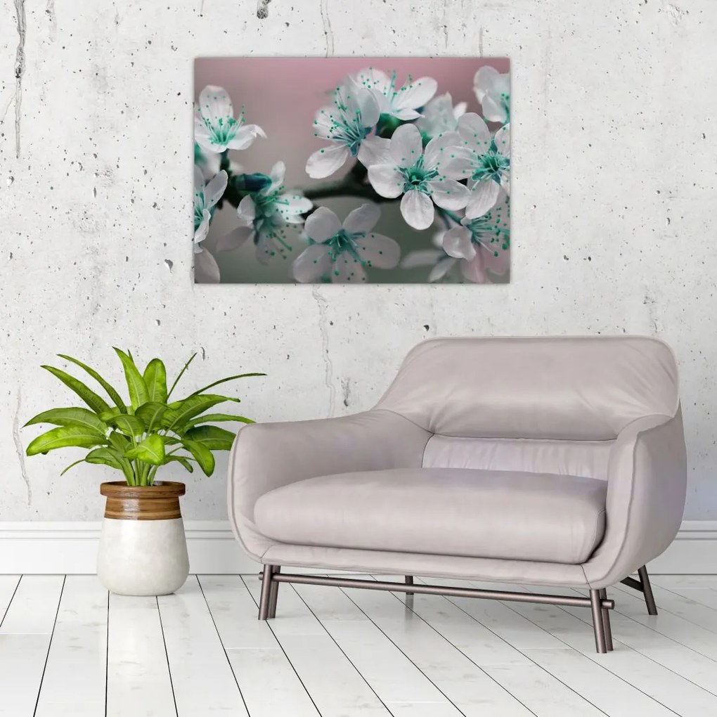 Tablou cu floare - turcoaz (70x50 cm)