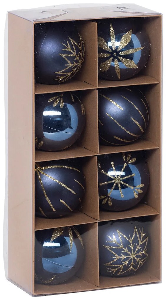 Set globuri cu decoratiuni aurii, 8 cm