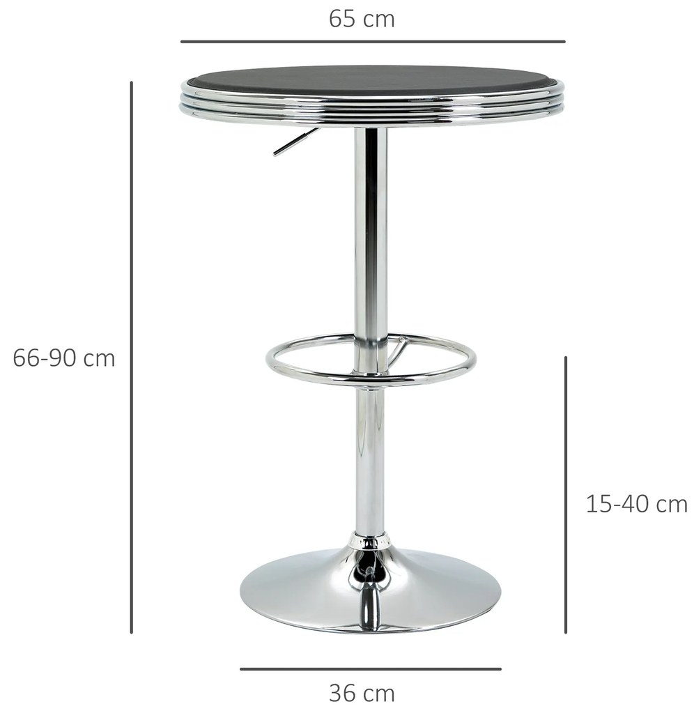 Masa Moderna de Bar HOMCOM, Multifunctionala, Metal si Imitatie de piele Neagra, Φ65x66-90cm | Aosom RO