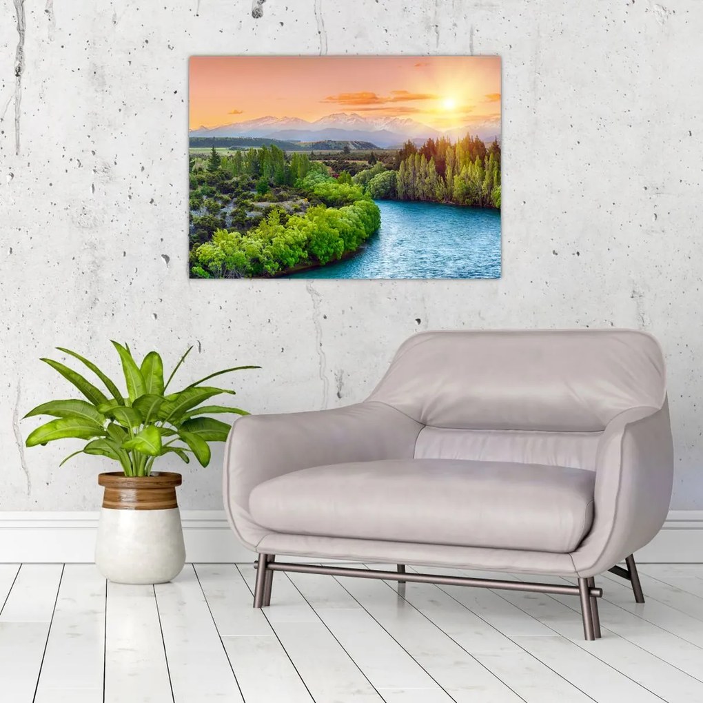 Tablou pe sticlă - Pădure peisaj montan (70x50 cm)