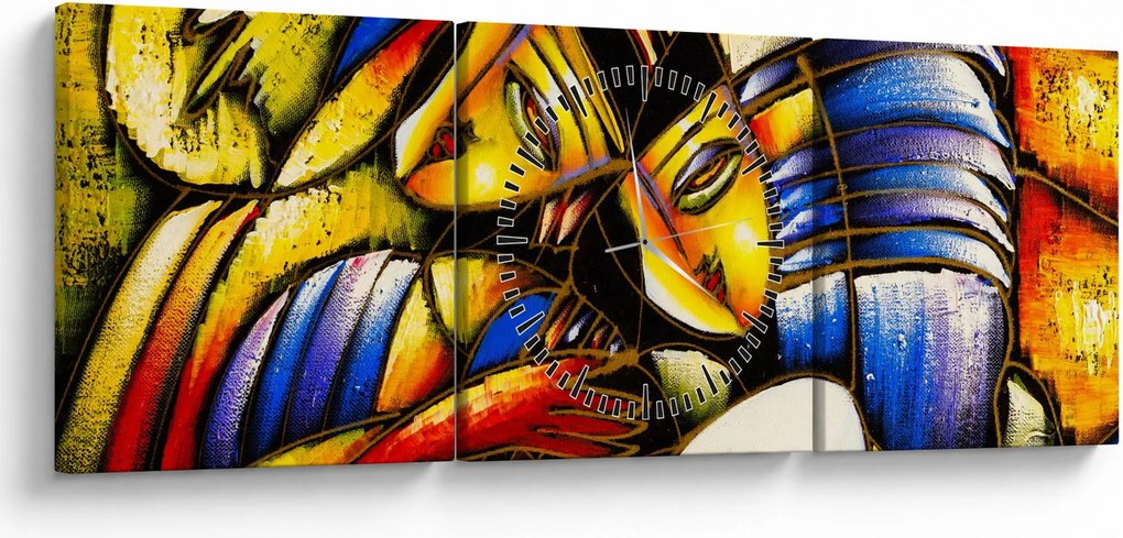 Tablou - Pictură în ulei, îndrăgostiții (cu ceas) (90x30 cm)