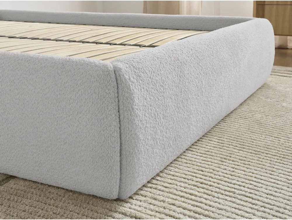 Pat matrimonial gri deschis tapițat cu spațiu de depozitare/fără tăblie cu somieră 160x200 cm Inera – Bobochic Paris