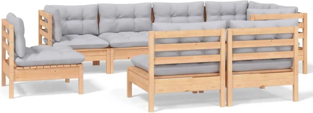vidaXL Set mobilier de grădină cu perne gri, 8 piese, lemn masiv pin