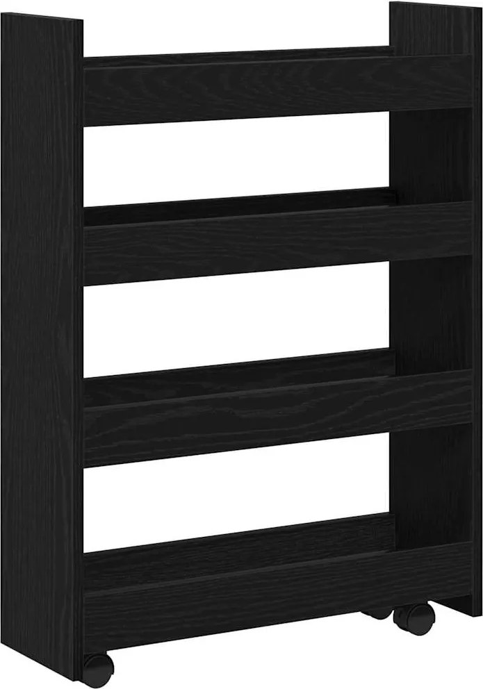 vidaXL Trolley pentru Depozitare Îngust Stejar Negru 60 x 20 x 82 cm