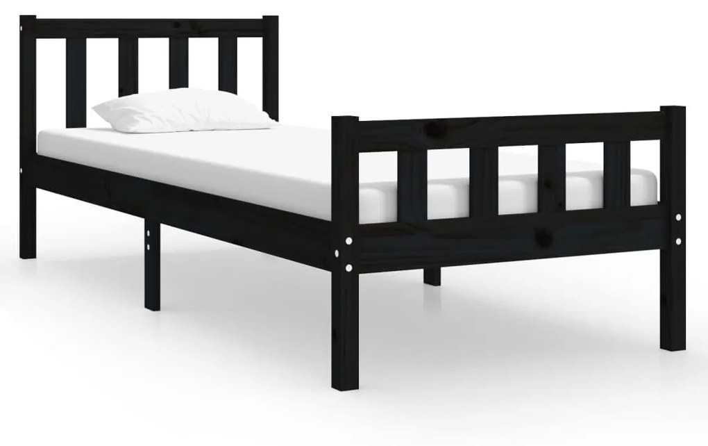 810643 vidaXL Cadru de pat mic single, negru, 75x190 cm, lemn masiv