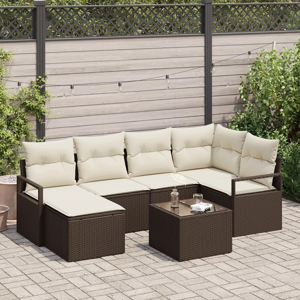 vidaXL Set de canapele pentru grădină 7 pcs Maro Rattan poli