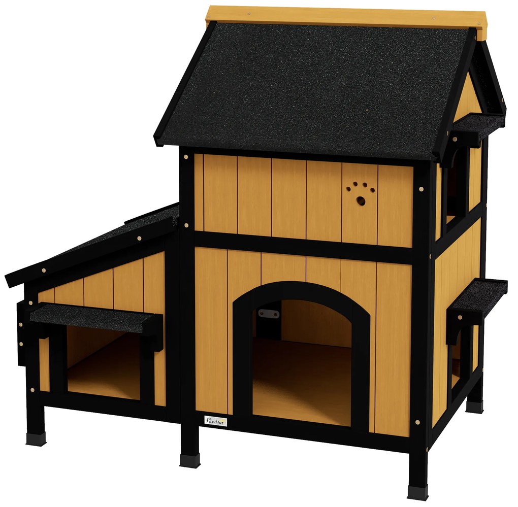 PawHut Casă pentru pisici Adăpost pentru pisici Peșteră, incl. Ghiveci, 96 cm x 65 cm x 85,5 cm, Galben + Alb + Negru | Aosom Romania