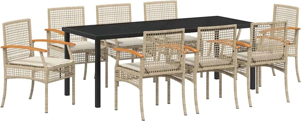 vidaXL Set de masă pentru grădină 9 pcs Bej poliratan