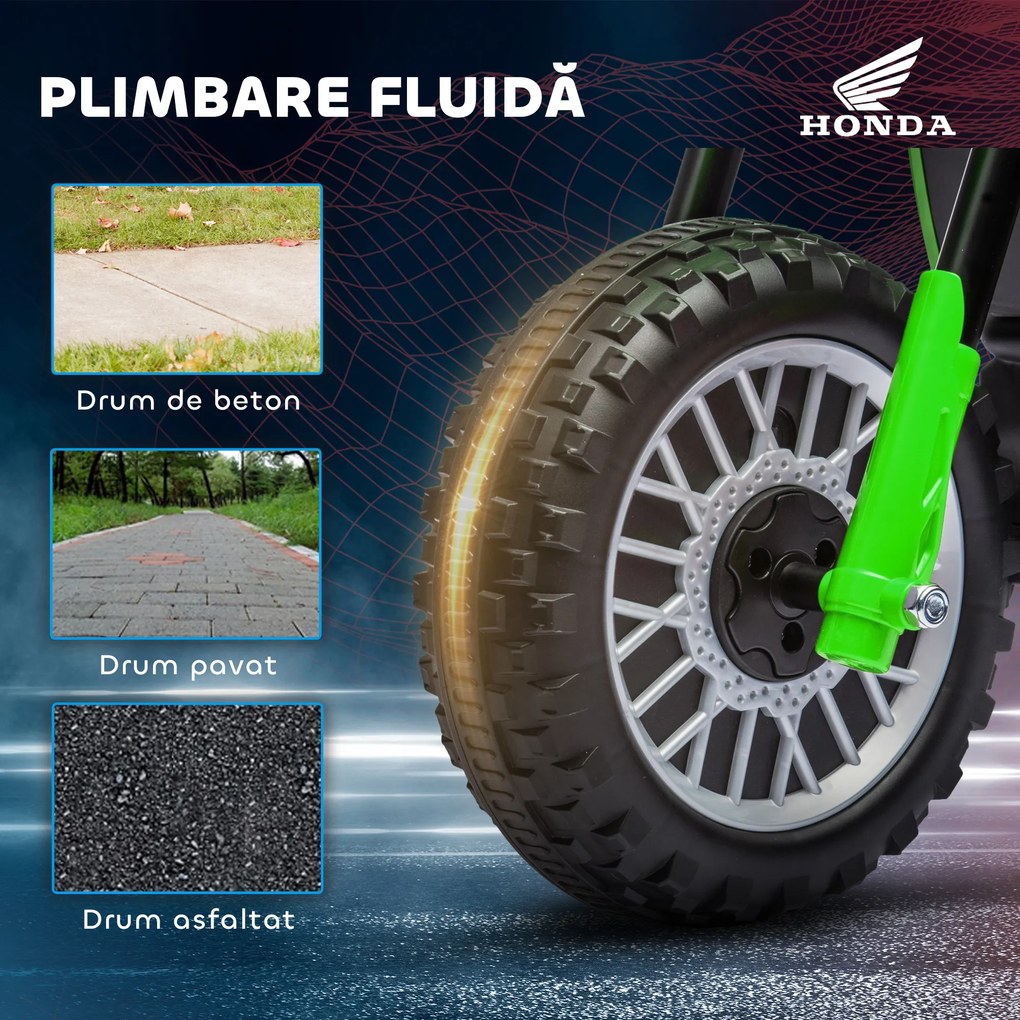 HOMCOM Motocicletă Electrică pentru Copii 6V Honda CRF450RL Licențiată Verde 3 Roți 18-36 Luni | Aosom Romania