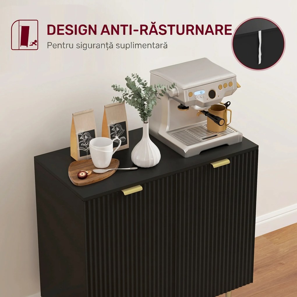 HOMCOM Bufet modern cu 2 uși și raft reglabil, mobilier tip bufet pentru bucătărie și living, cu picioare metalice, negru | Aosom Romania