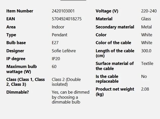 Pendul design modern Navone 40 alb