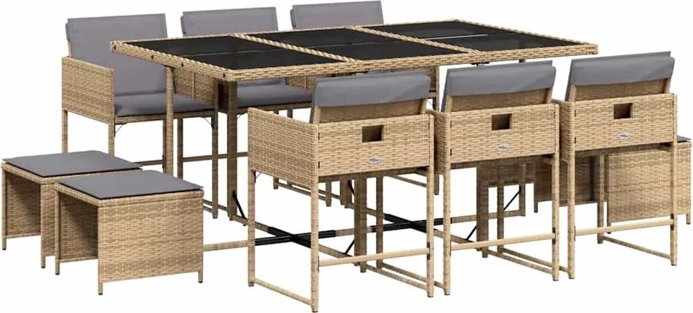 vidaXL Set mobilier grădină cu perne, 11 piese bej combinat poliratan