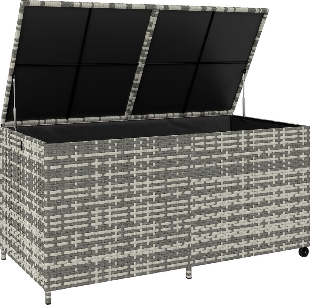 Outsunny Cufăr de grădină din rășină împletită, cufăr de depozitare exterior 650 L impermeabil cu căptușeală cu fermoar | Aosom Romania