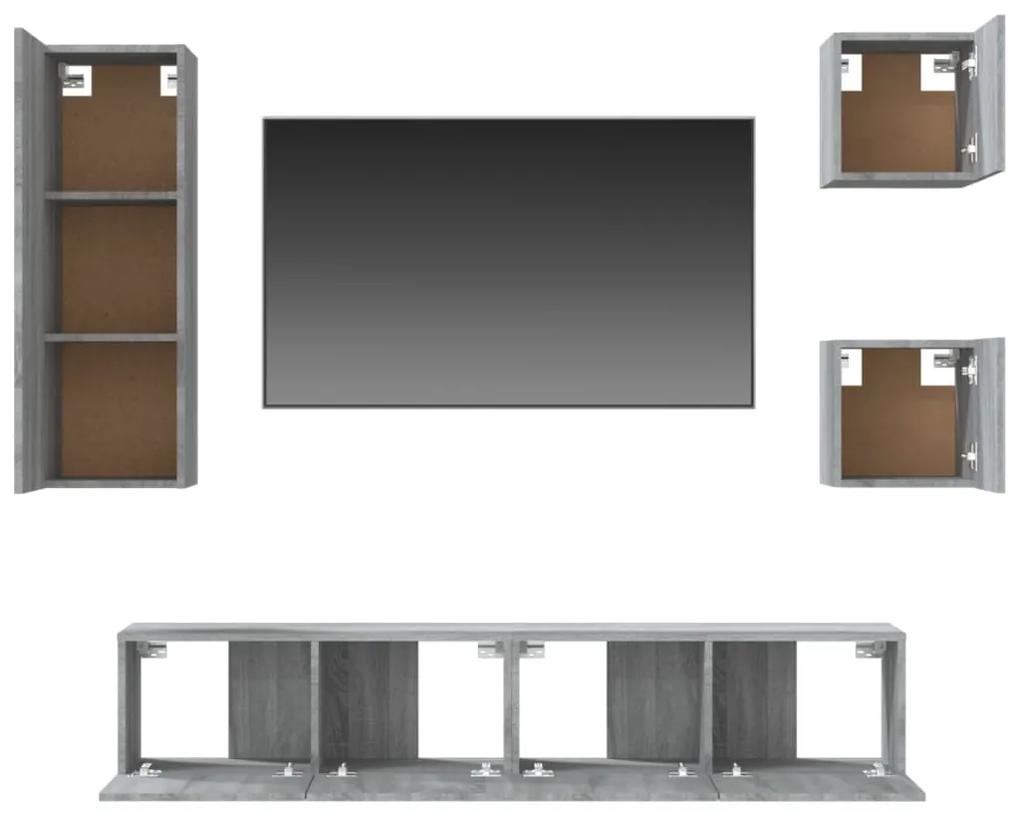 Set dulapuri TV, 5 piese, gri sonoma, lemn prelucrat 5, sonoma gri, 80 x 30 x 30 cm
