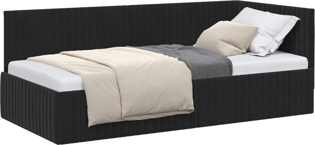vidaXL Cadru de pat colțar cu headboard Negru 90 cm x 200 cm Catifea