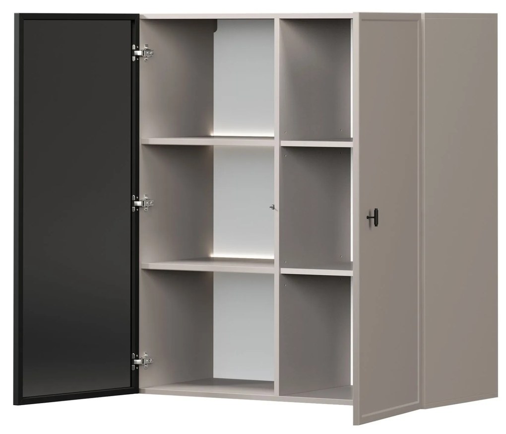 Vitrină suspendată pentru living Lorini 100 cm - cașmir / mâner negru T-bar