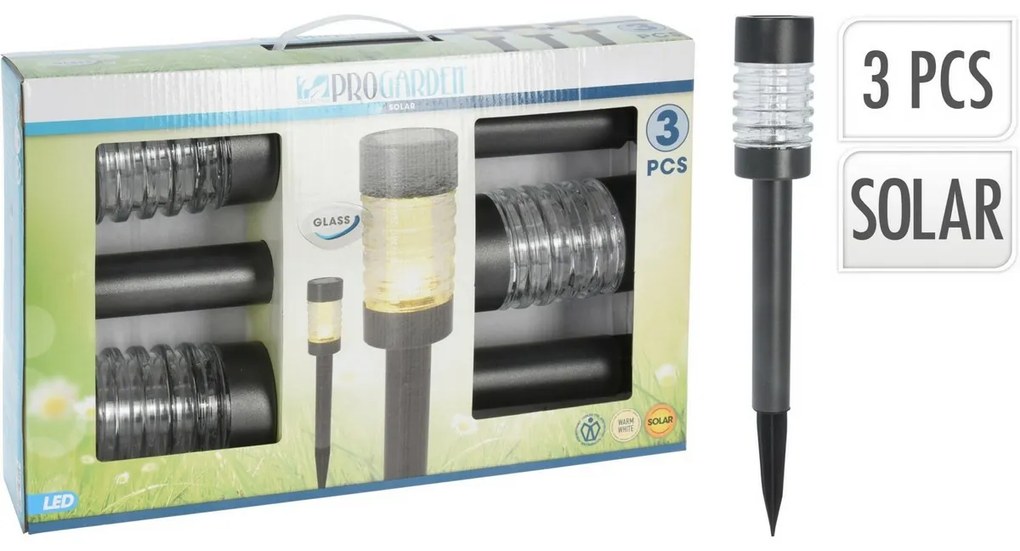 Set de lumini solare ProGarden din oțelinoxidabil, 3 buc, alb cald