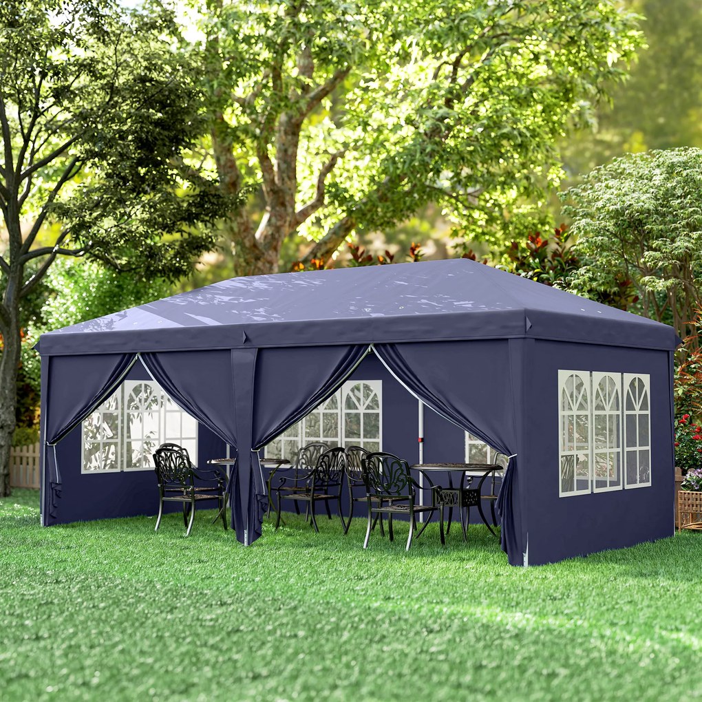 Outsunny Foisor de gradina pliabil pentru exterior cu 6 panouri laterale, 585x295cm albastru | AOSOM RO