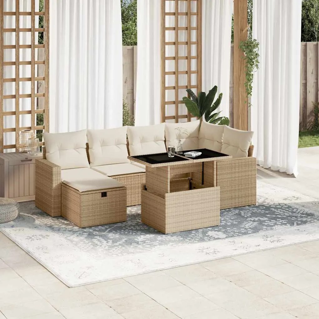 vidaXL Set canapele de grădină, 7 piese, cu perne, bej, poliratan