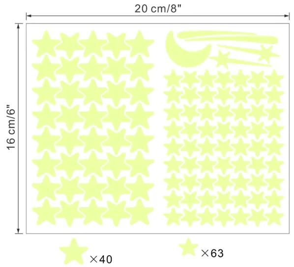 Autocolant de perete "Mini stele fosforescente" 103ks 2x2cm