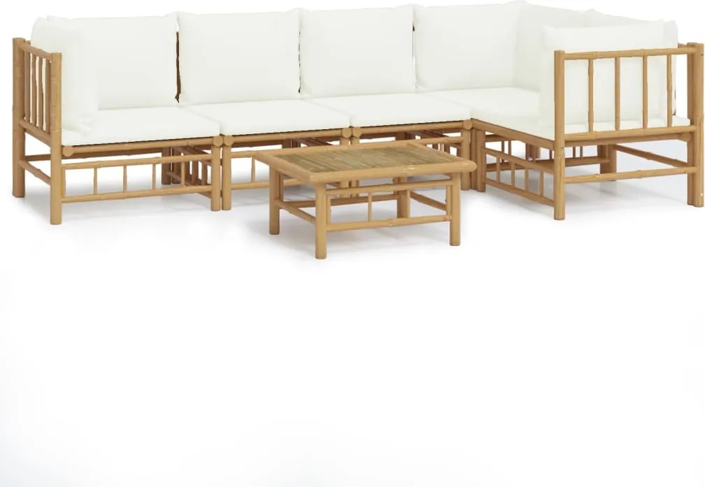 vidaXL Set mobilier de grădină cu perne alb crem, 6 piese, bambus