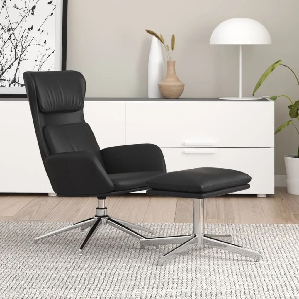 3097831 vidaXL Scaun de relaxare cu taburet, negru lucios, piele artificială