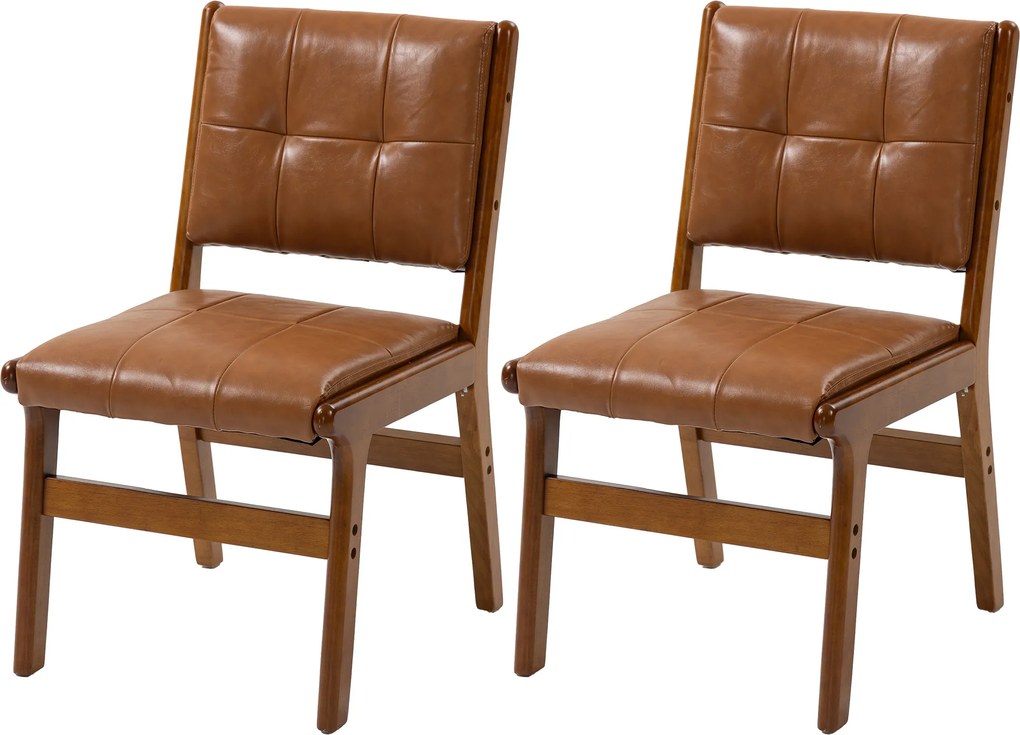 HOMCOM Set de 2 scaune de dining tapițate în PU șezut căptușit picioare din lemn pentru living maro | Aosom Romania