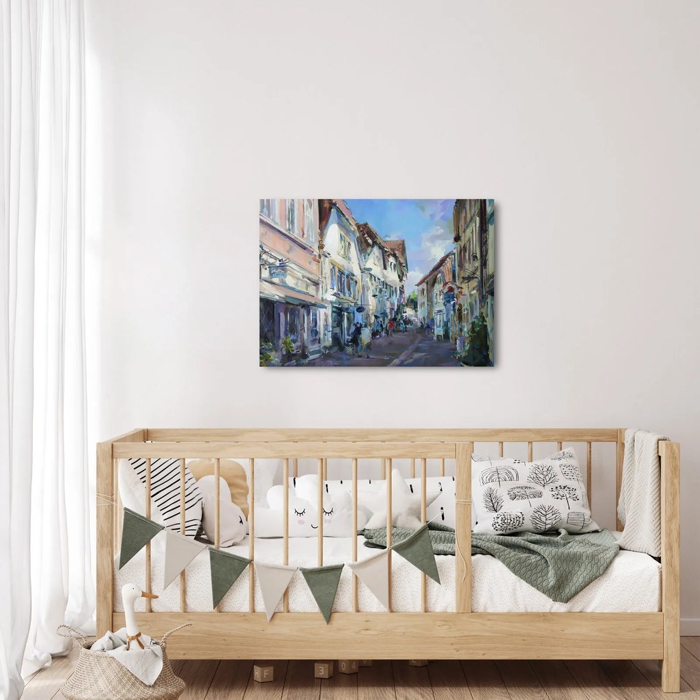 Tablou - Strada orașului vechi, pictură acrilică (70x50 cm)