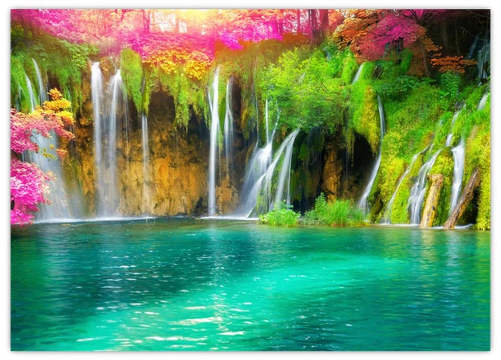 Tablou pe sticlă - Cascada, Lacurile Plitvice, Croația (70x50 cm)