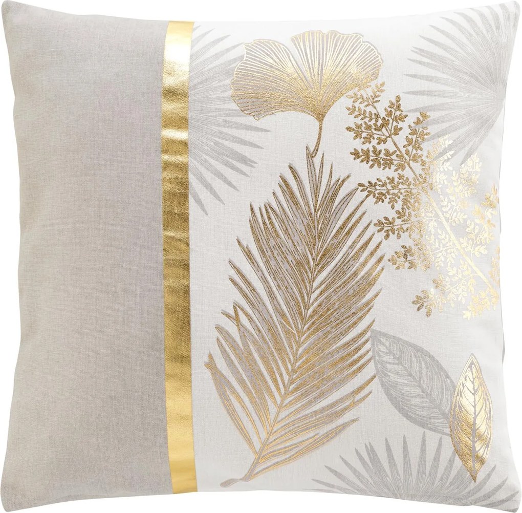 Foaie de pernă bej, frunze aurii, 45 x 45 cm