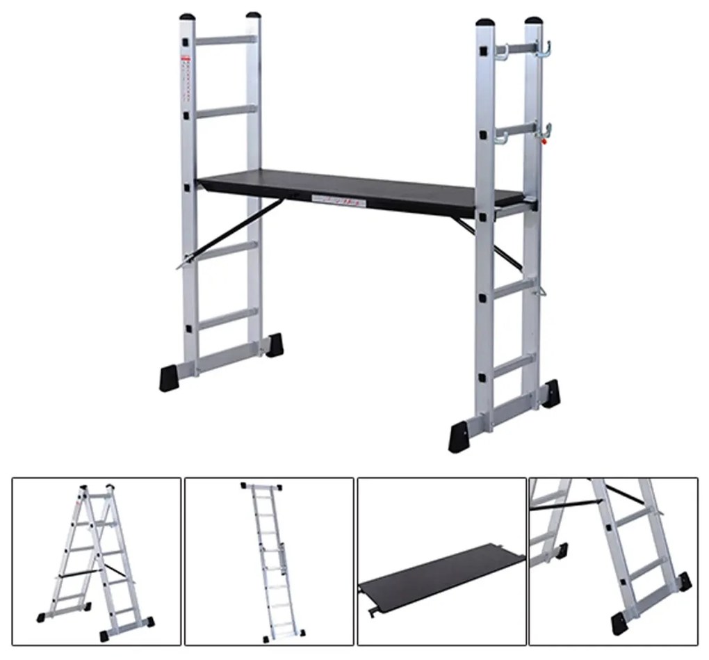 Schela cu scara dubla aluminiu  5 trepte 3 moduri utilizare 140 cm
