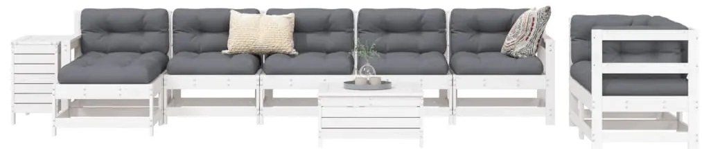 vidaXL Set canapea de grădină, 10 piese, alb, lemn masiv de pin