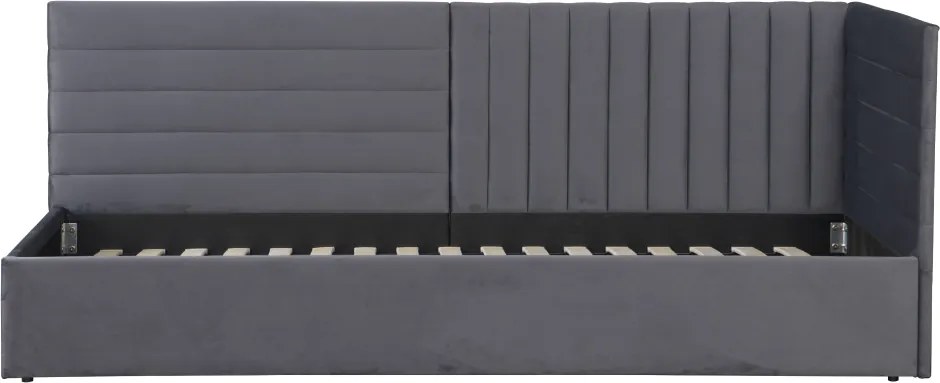 Pat cu somieră, 90x200, ţesătură gri Velvet, MEVIA