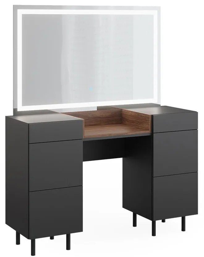 SEG216 - Set Masa toaleta 120 cm cosmetica machiaj, oglinda cu LED, masuta vanity cu sau fara scaun - Gri Antracit - Maro