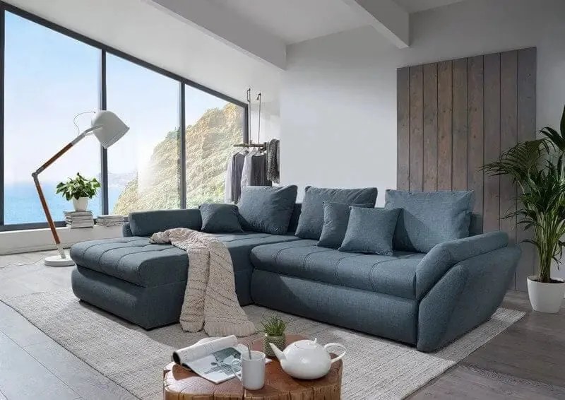 Colțar extensibil dumonde cu ladă de depozitare si sezut confortabil din spuma high-density, Loana Enjoy Blue 270x185 cm