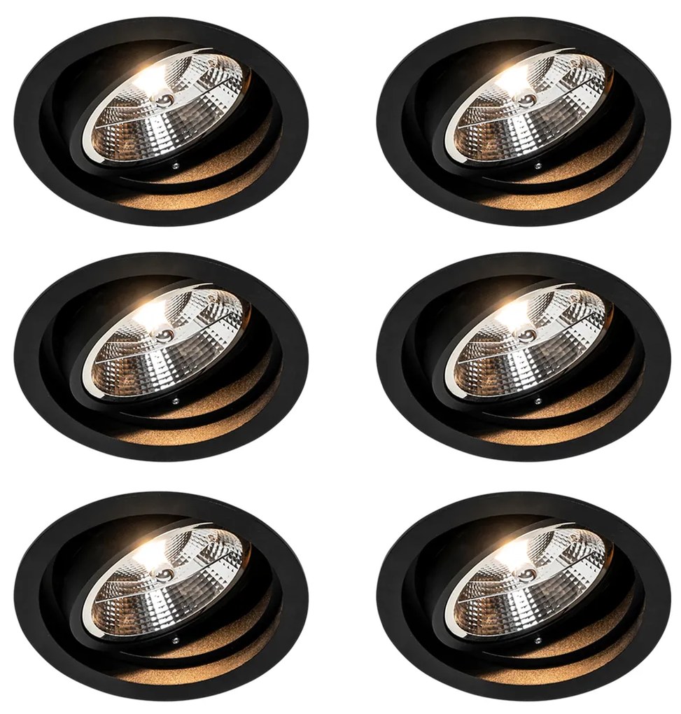 Set de 6 spoturi încastrate rotunde, reglabile, negre - Chuck 111