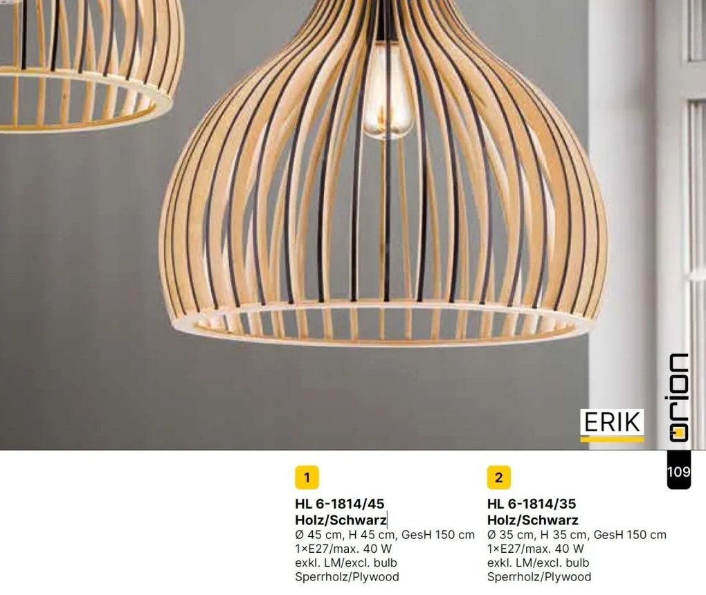 Lustra/Pendul modern din lemn stil scandinav ERIK D-35cm