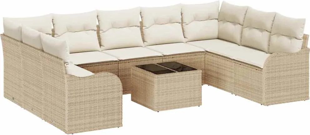 vidaXL Set de canapele pentru grădină 10 pcs Bej și alb Rattan poli