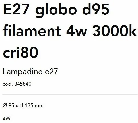 Bec LED, E27 E27 globo d95 filament 4w 3000k cri80