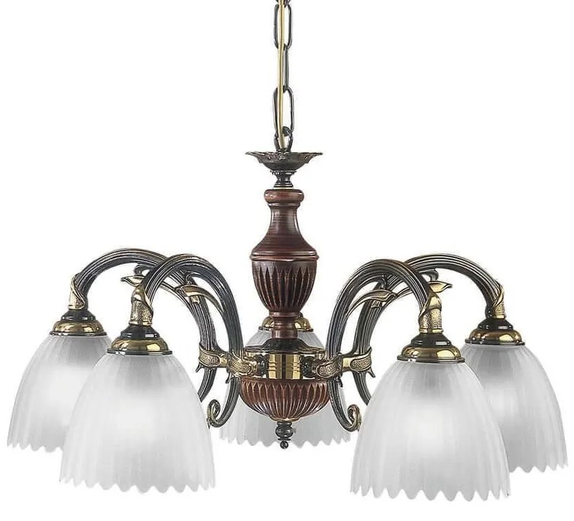 Candelabru 5 brate design italian din alama cu lemn 3510