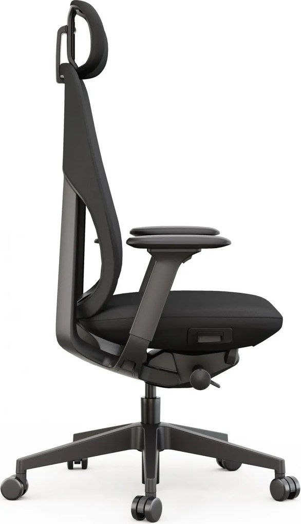 Scaun Ergonomic Premium, Mecanism Italian DONATI, Tetieră Reglabilă, Suport Lombar Ajustabil, Cotiere 4D, Șezut cu Translație, Negru