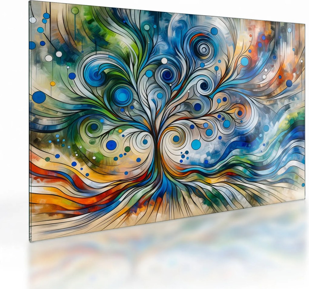Tablou pe sticlă – Arbore energetic colorat (70x50 cm)