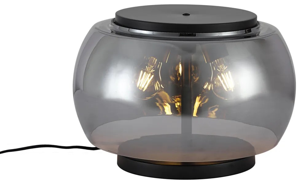 Lampă de masă de design neagră cu sticlă fumurie cu 3 lumini - Bino