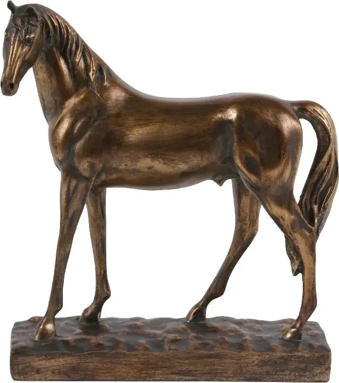 Statuetă decorativă din polirășină, bronz, cal pe soclu dreptunghiular, finisaj antichizat, 28 x 24 x 8,5 cm, „Étalon”