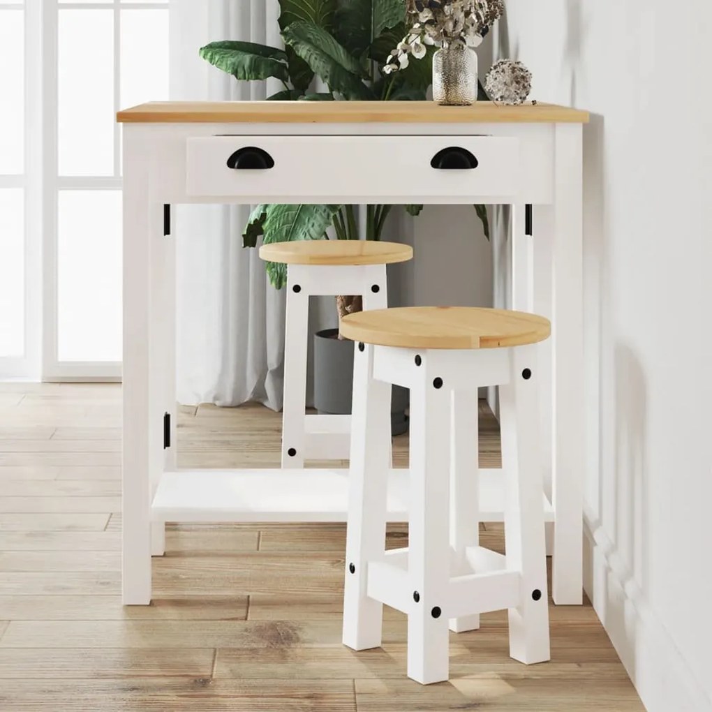 vidaXL Scaune de bar, 2 buc., alb, lemn masiv de pin